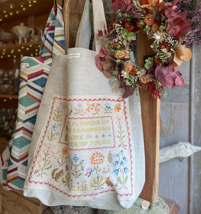 Embroidered Linen Bag