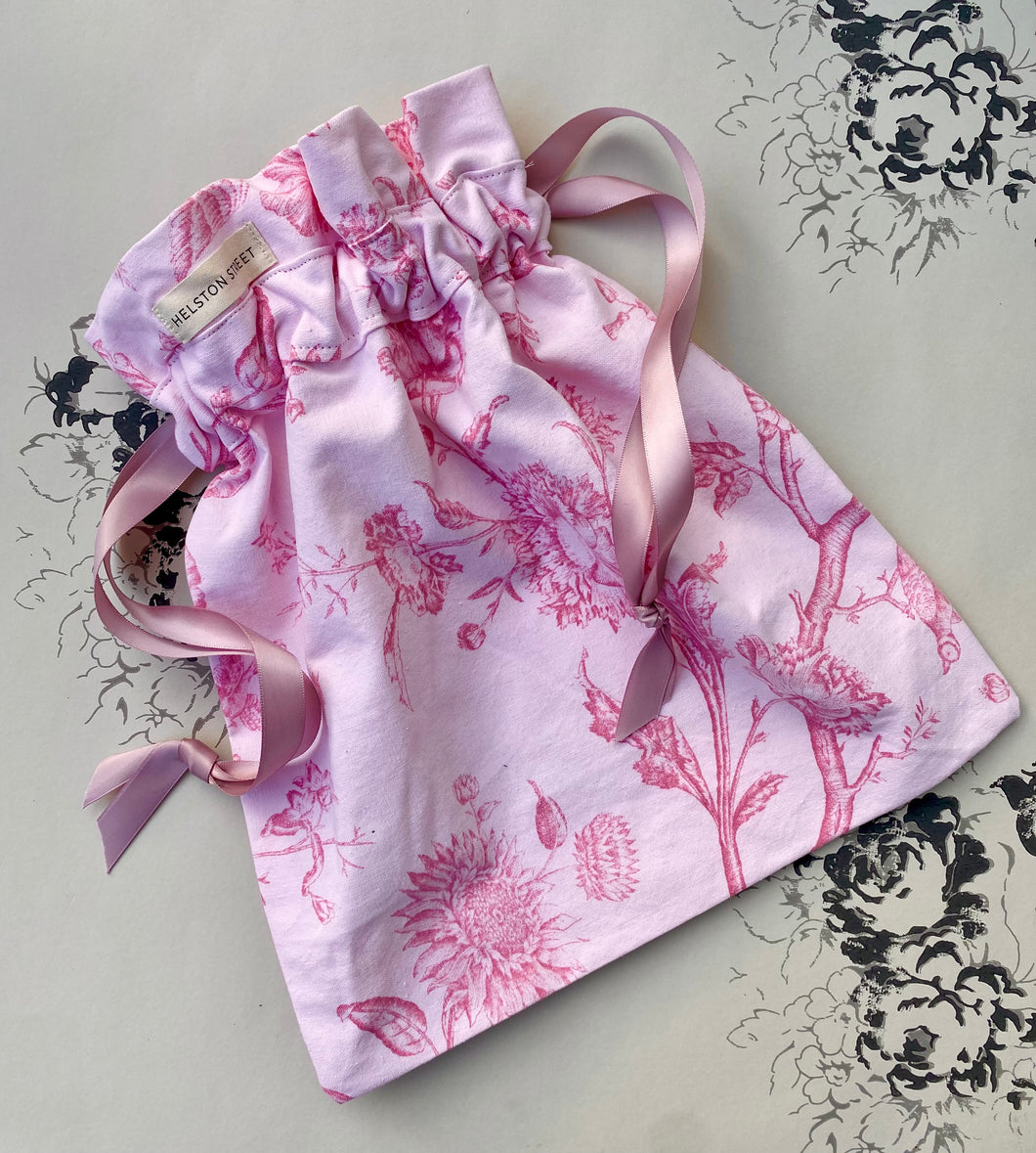 Pink Botanical Drawstring Bag