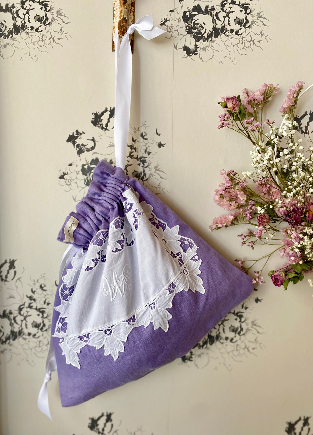 Linen Lavender Drawstring Bag